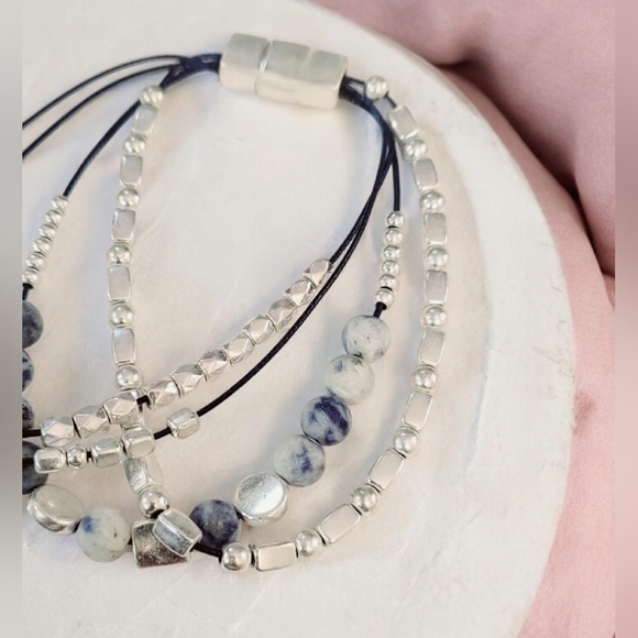 Womens Lapis Lazuli Stone Layered Magnetic Bracelet - Picture 2 of 11